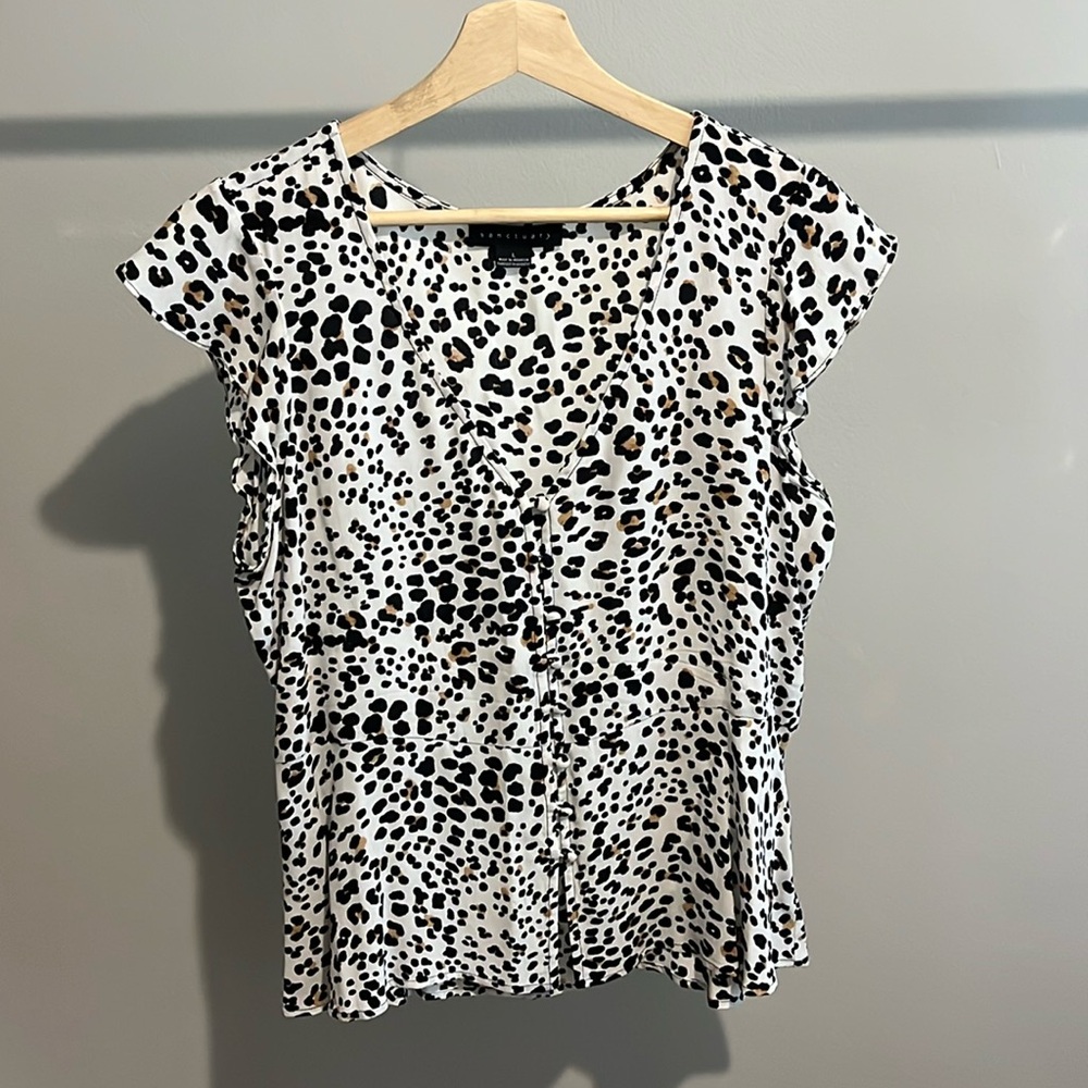 Animal Print Ruffle Sleeve Peplum Top